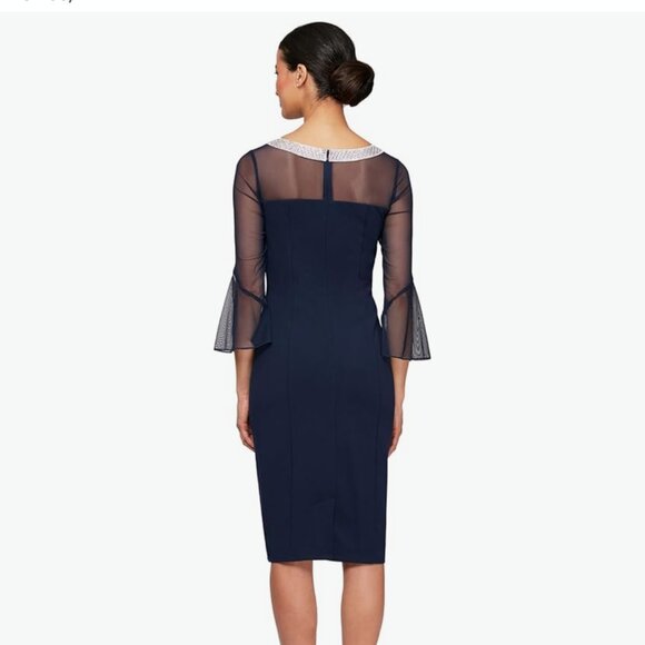Alex Evenings Womens Short Shift Cocktail Dress with Embellished Illusion Detail - Picture 2 of 5